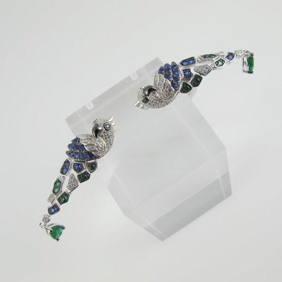 Sterling CZ Cockatoo Parrot Earrings with Green Spinel - Picture 4 of 10